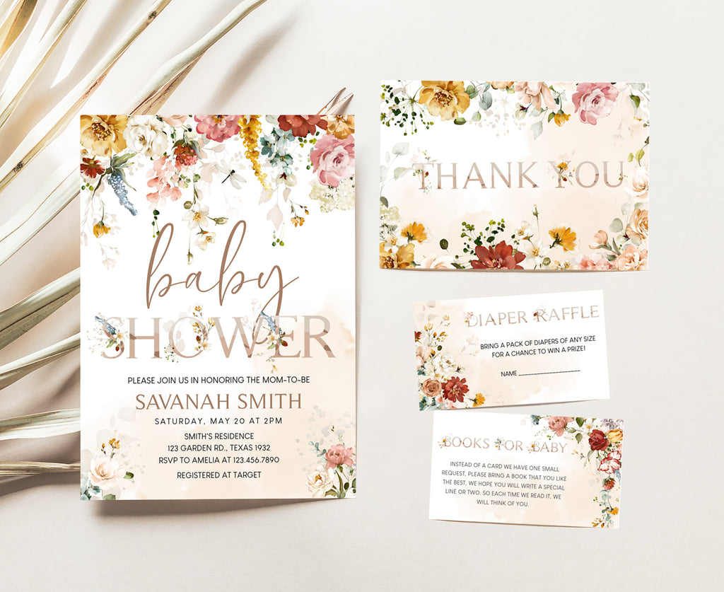 Garden Flowers Baby Shower Invitation Set