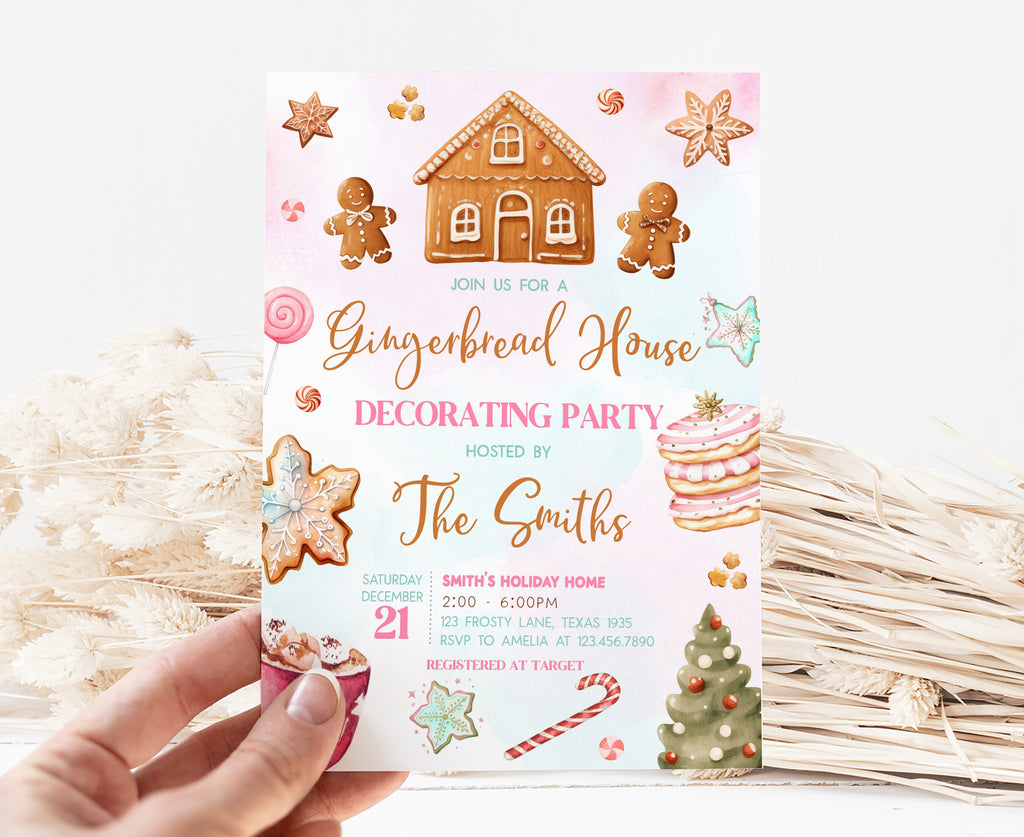Printable gingerbread house decorating Christmas invitation