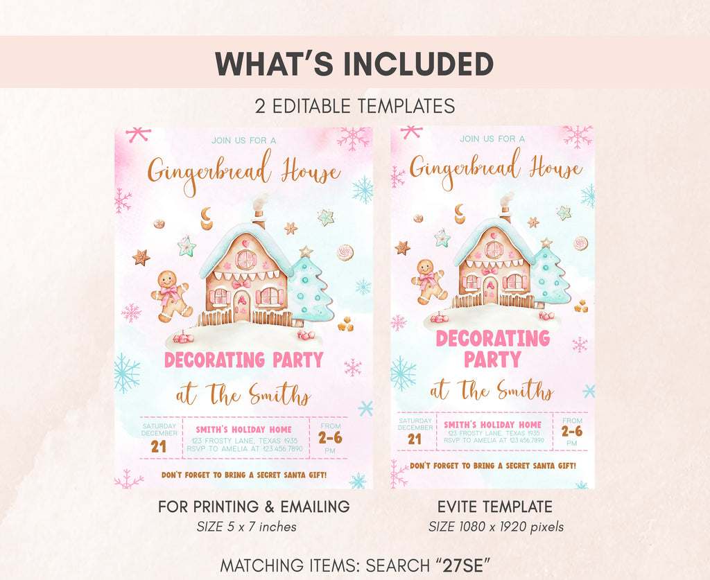 Winter wonderland pastel Christmas invitation for festive holiday gatherings