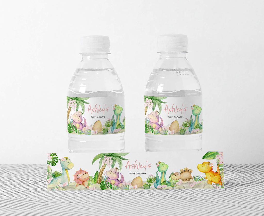 Girl Dinosaur Baby Shower Bottle Label