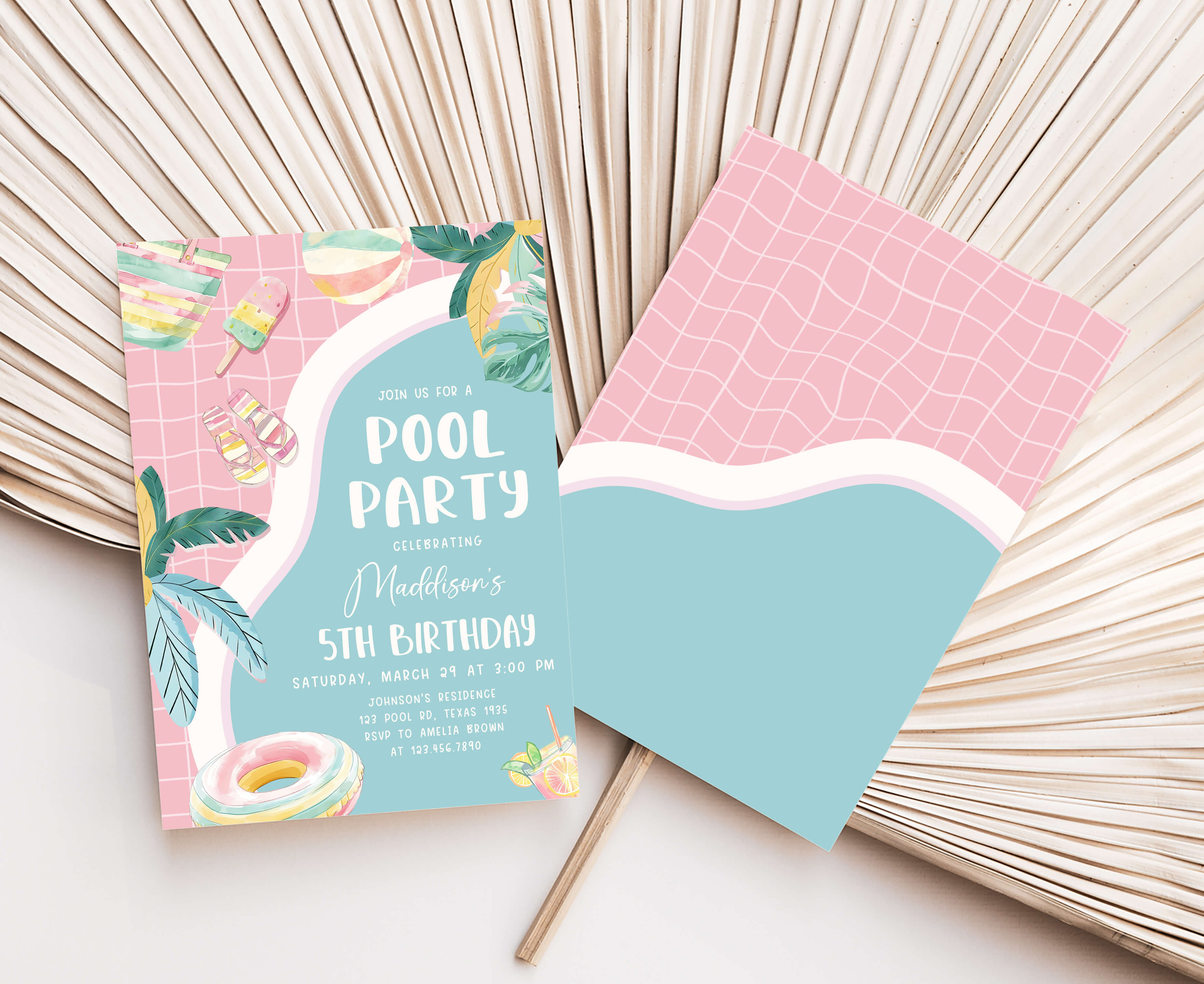 Editable Pool Party Birthday Invitation – Cuddle Palette