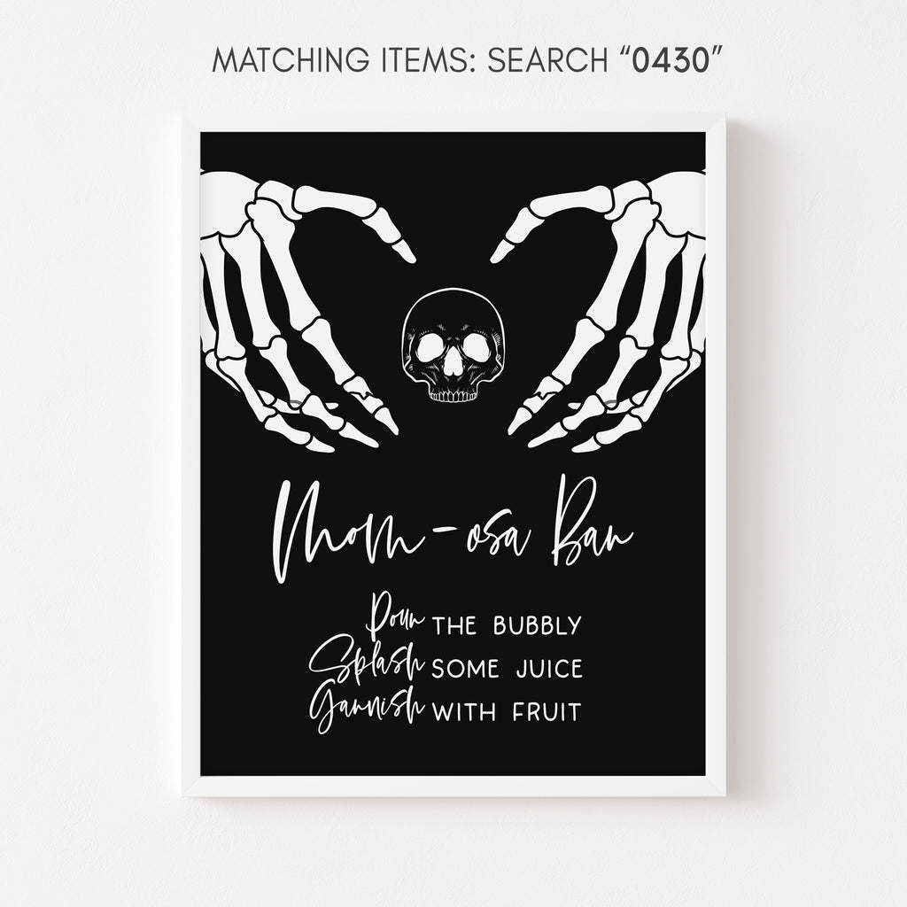 Skeleton hands Halloween baby shower Mom Osa Bar sign, gender neutral gothic party drink station décor