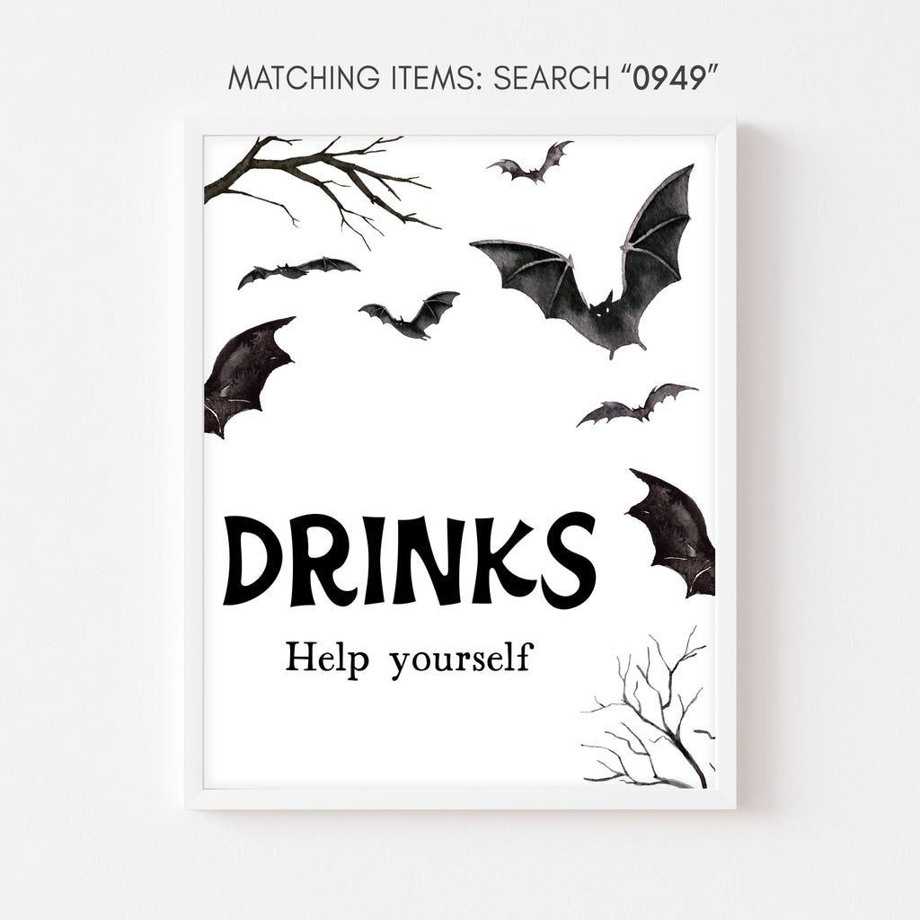 Halloween bat baby shower drinks sign – rustic spooky fall party table decor