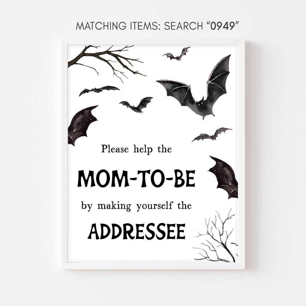 Halloween bat baby shower envelope station sign – rustic gothic party decor