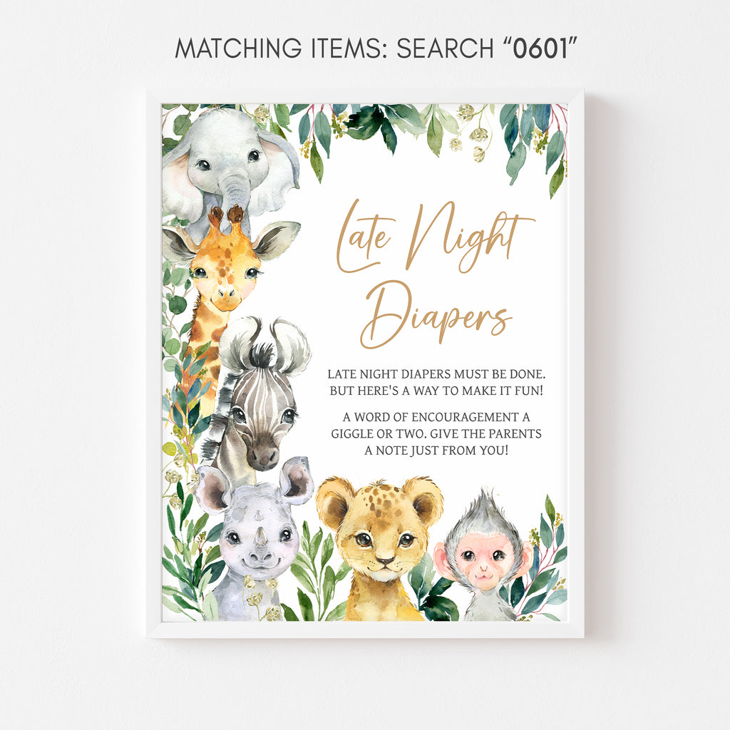 A Little Wild One Baby Shower Late Night Diapers Sign