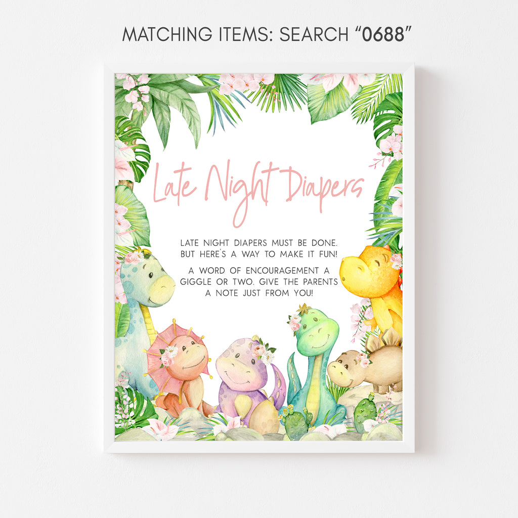 Girl Dinosaur Baby Shower Late Night Diapers Sign