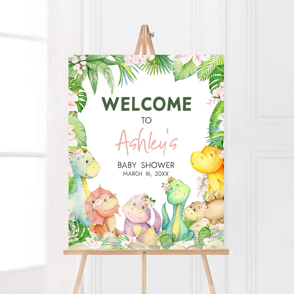 Girl Dinosaur Baby Shower Welcome Sign