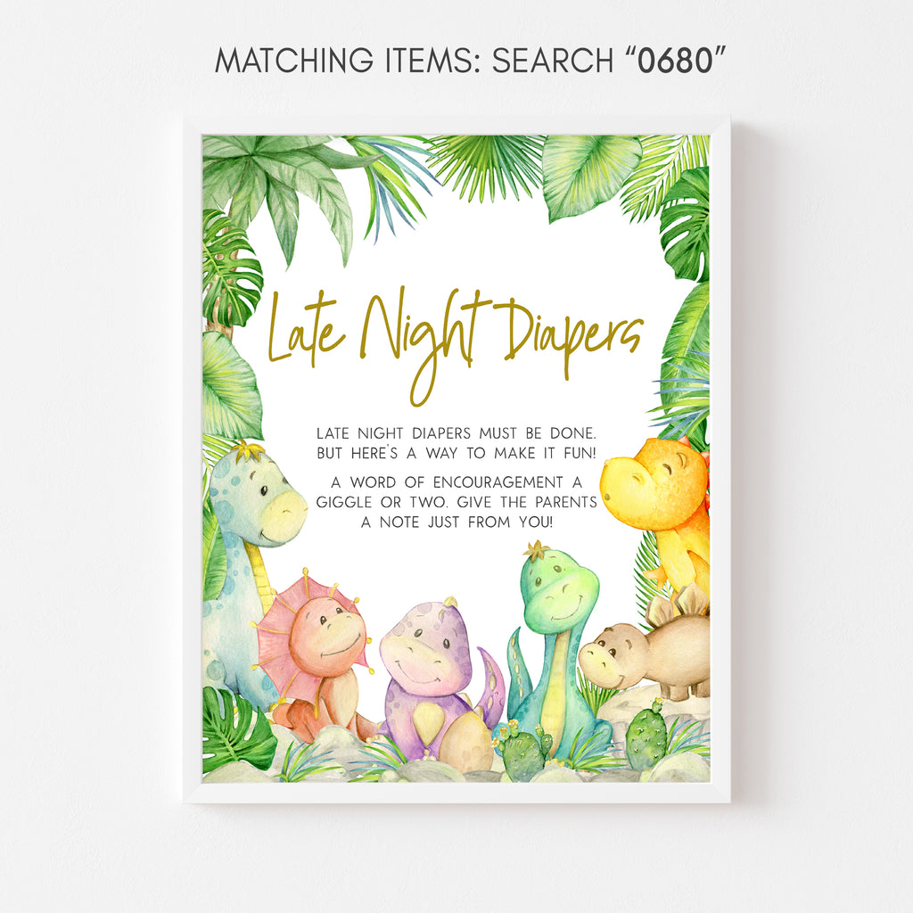 Dinosaur Baby Shower Late Night Diapers Sign