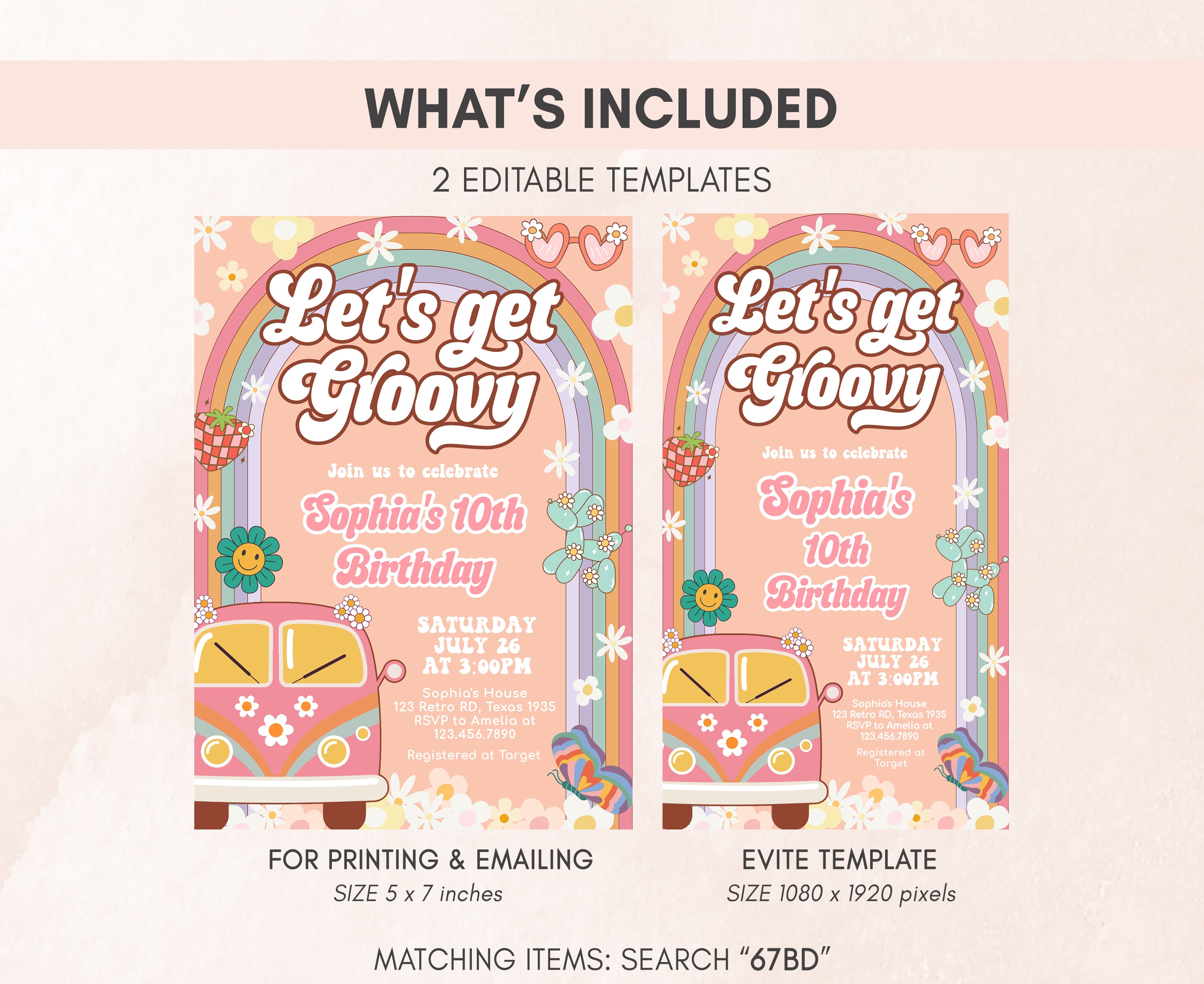 Groovy Invitation Editable Let’s Get Groovy Birthday Party Invitation – Cuddle Palette