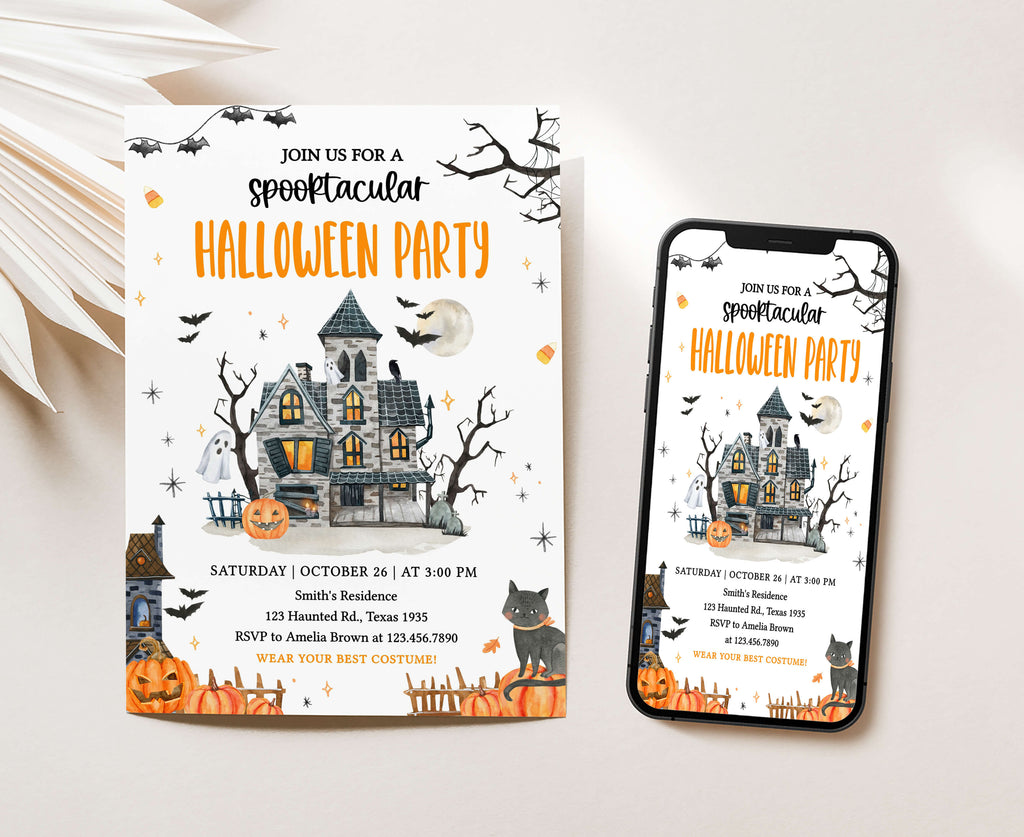 Spooky vintage-style Halloween costume party invitation