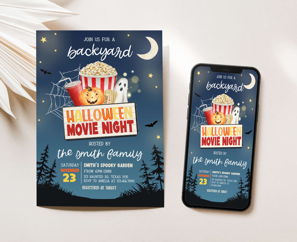 Personalized popcorn and drinks Halloween party invite design