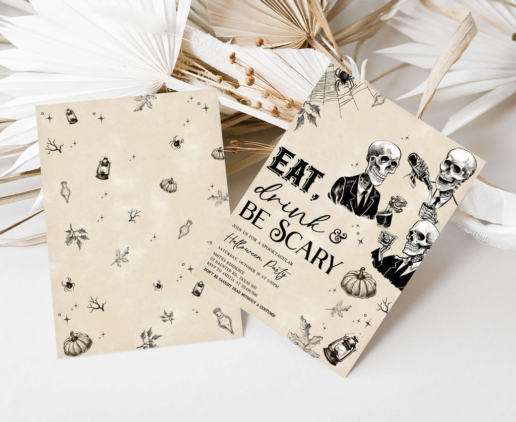 Rustic autumn Halloween party card with creepy cocktail theme