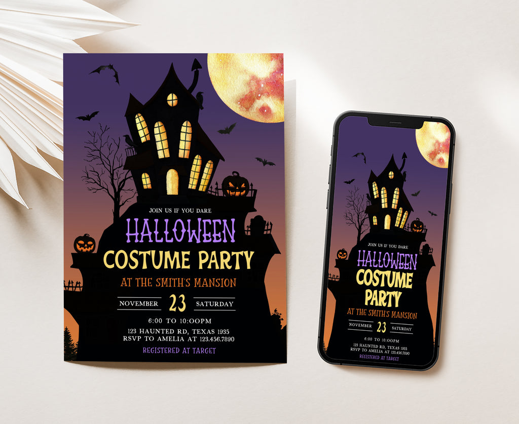 Editable haunted house Halloween party template for instant download