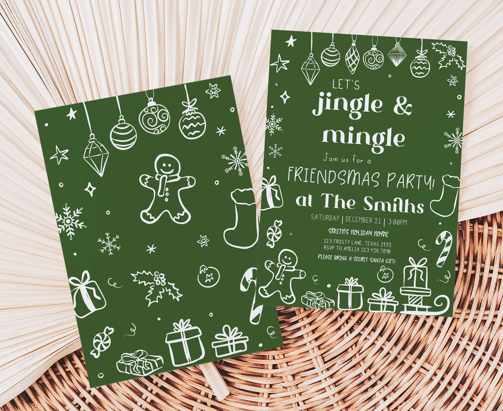 Printable Friendsmas invitation card with holiday candy cane design