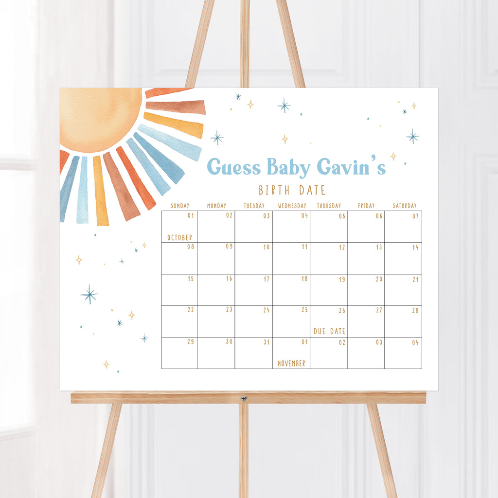 Sunshine Baby Shower Due Date Calendar