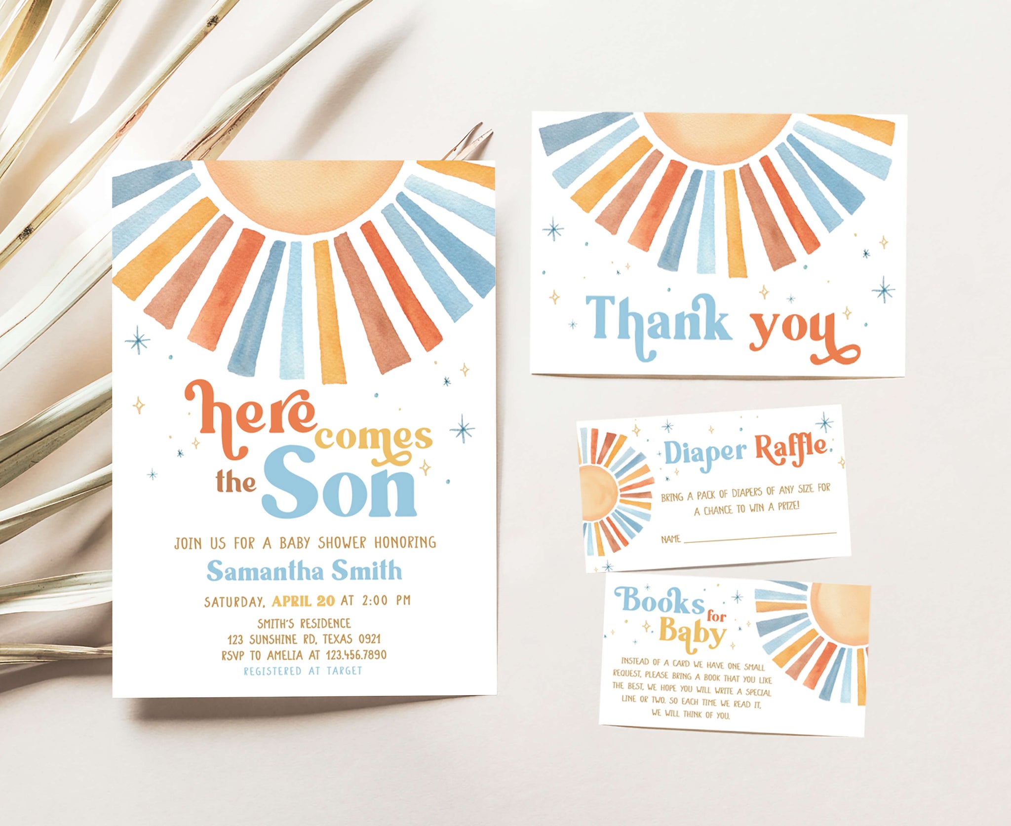 Editable Sunshine Baby Shower Invitation Set, image size:2048x1674