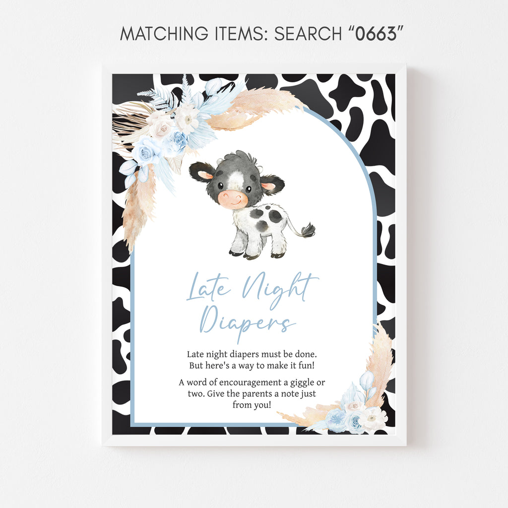 Blue Cow Baby Shower Late Night Diapers Sign