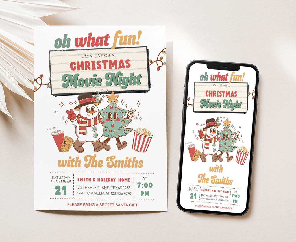 Family-friendly Christmas movie night invitation template