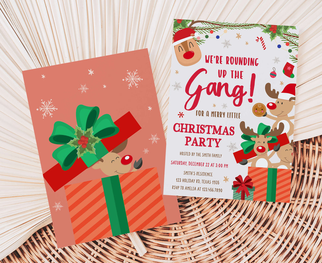 Cute gingerbread and candy cane Christmas invitation cards