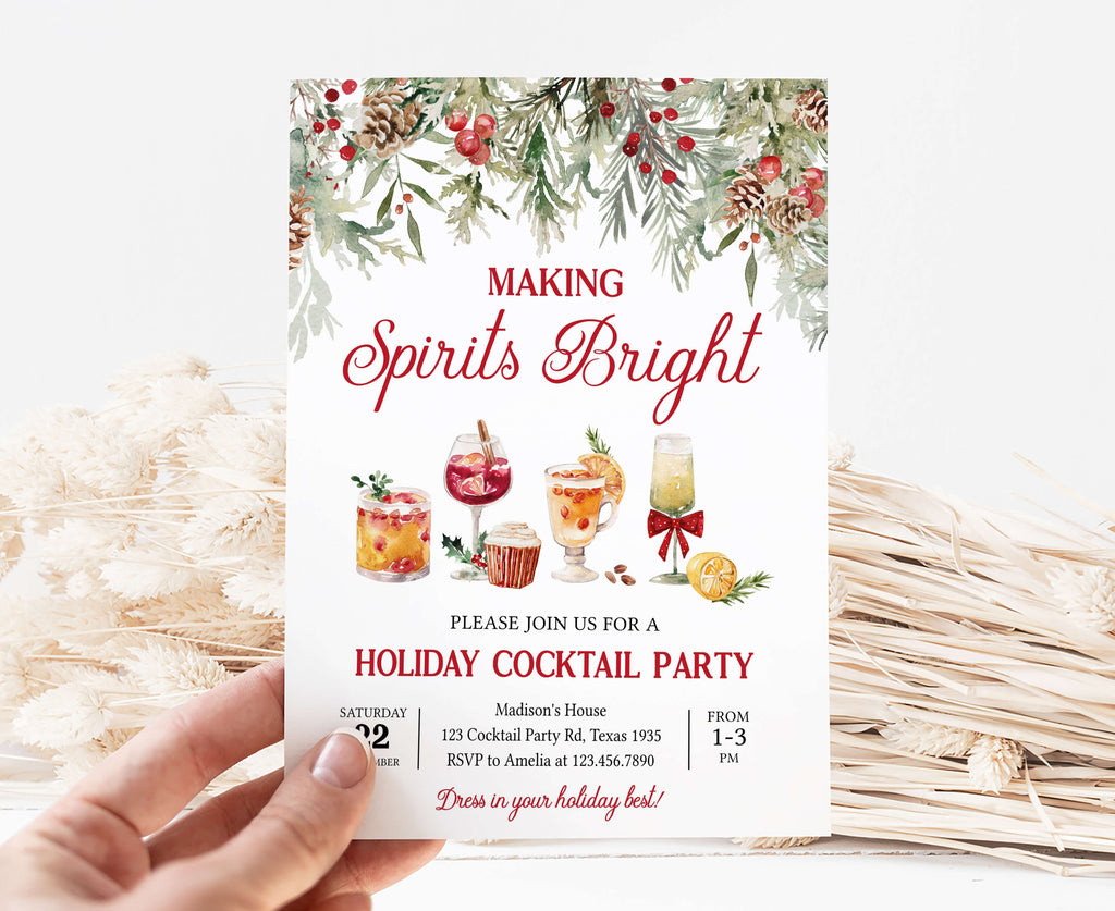 Elegant watercolor Christmas cocktail party invitation