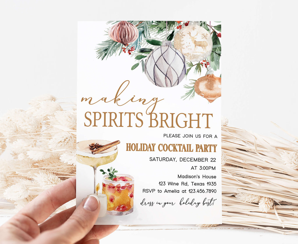 Elegant Christmas ornament holiday cocktail party invitation