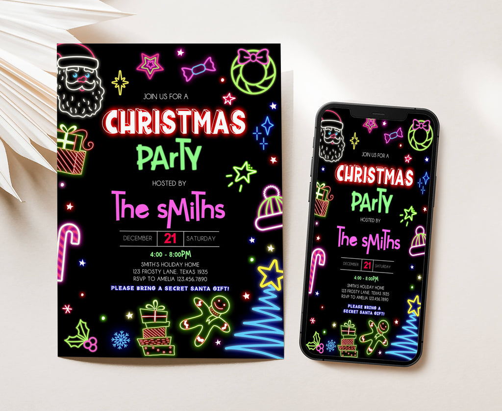 Editable retro glow invitation template for holiday gatherings