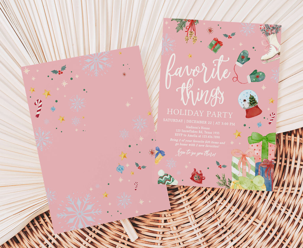 Printable favorite things Christmas party invite card