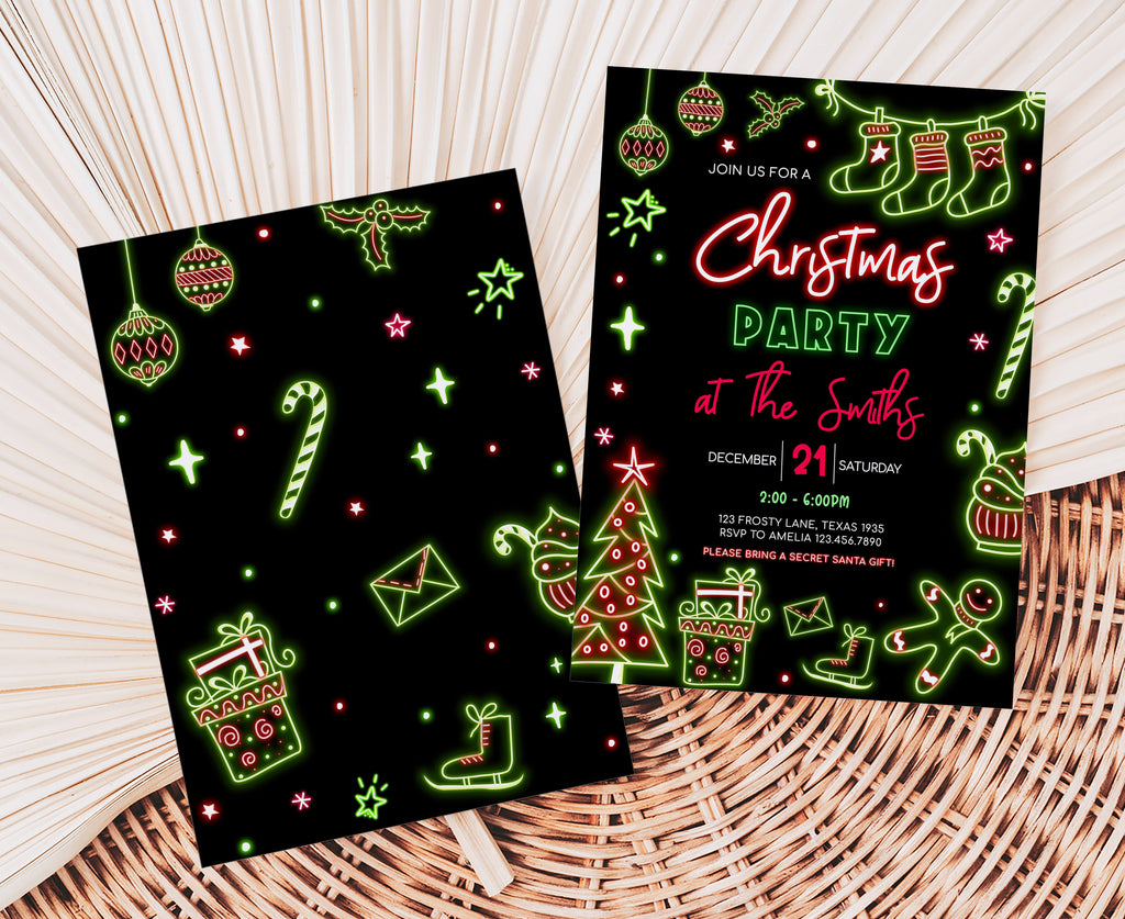 Printable Christmas party flyer with festive glow design