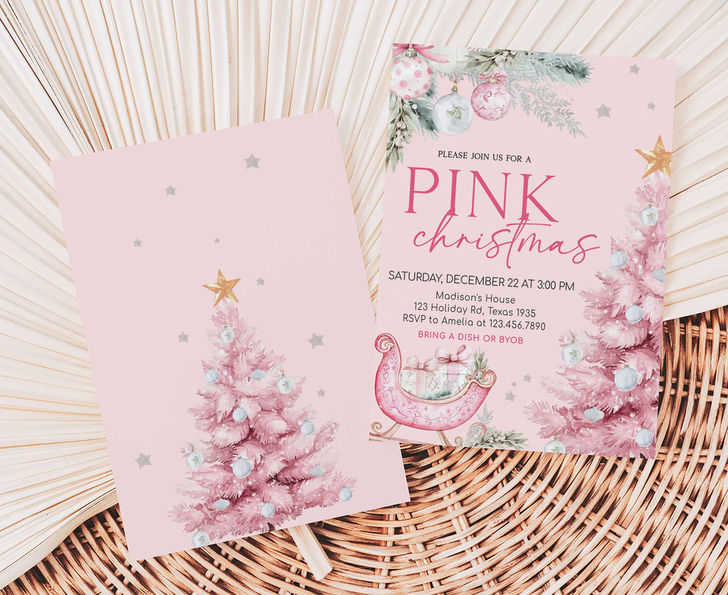 Elegant pastel Christmas tree invitation template for festive events