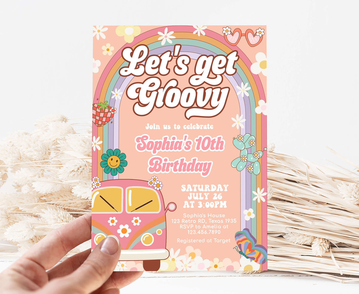 Editable Let’s Get Groovy Birthday Party Invitation – Cuddle Palette