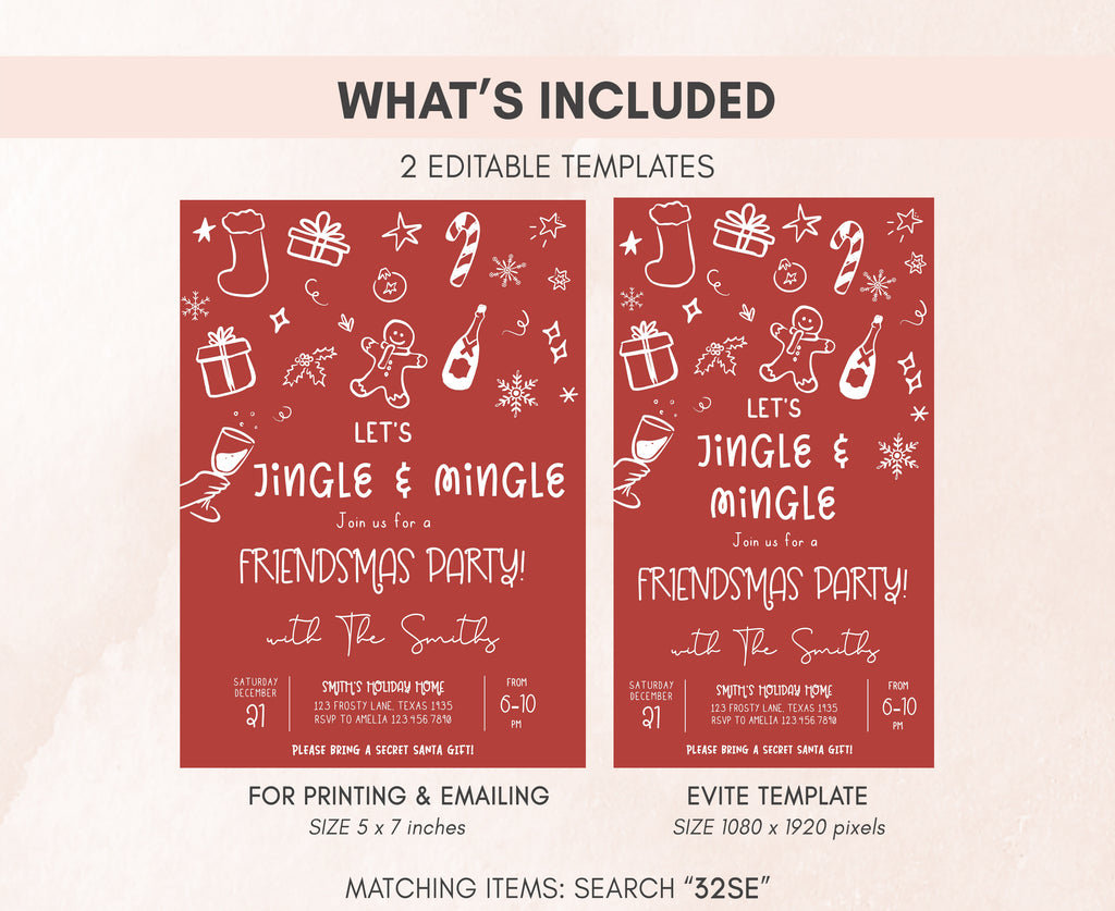 Elegant Friendsmas party card for Secret Santa gatherings
