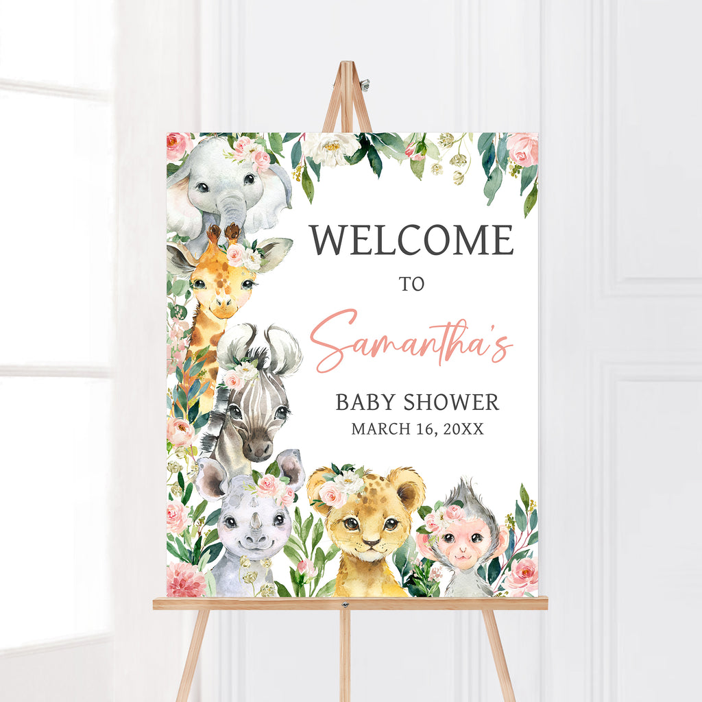 Wild One Floral Safari Baby Shower Welcome Sign