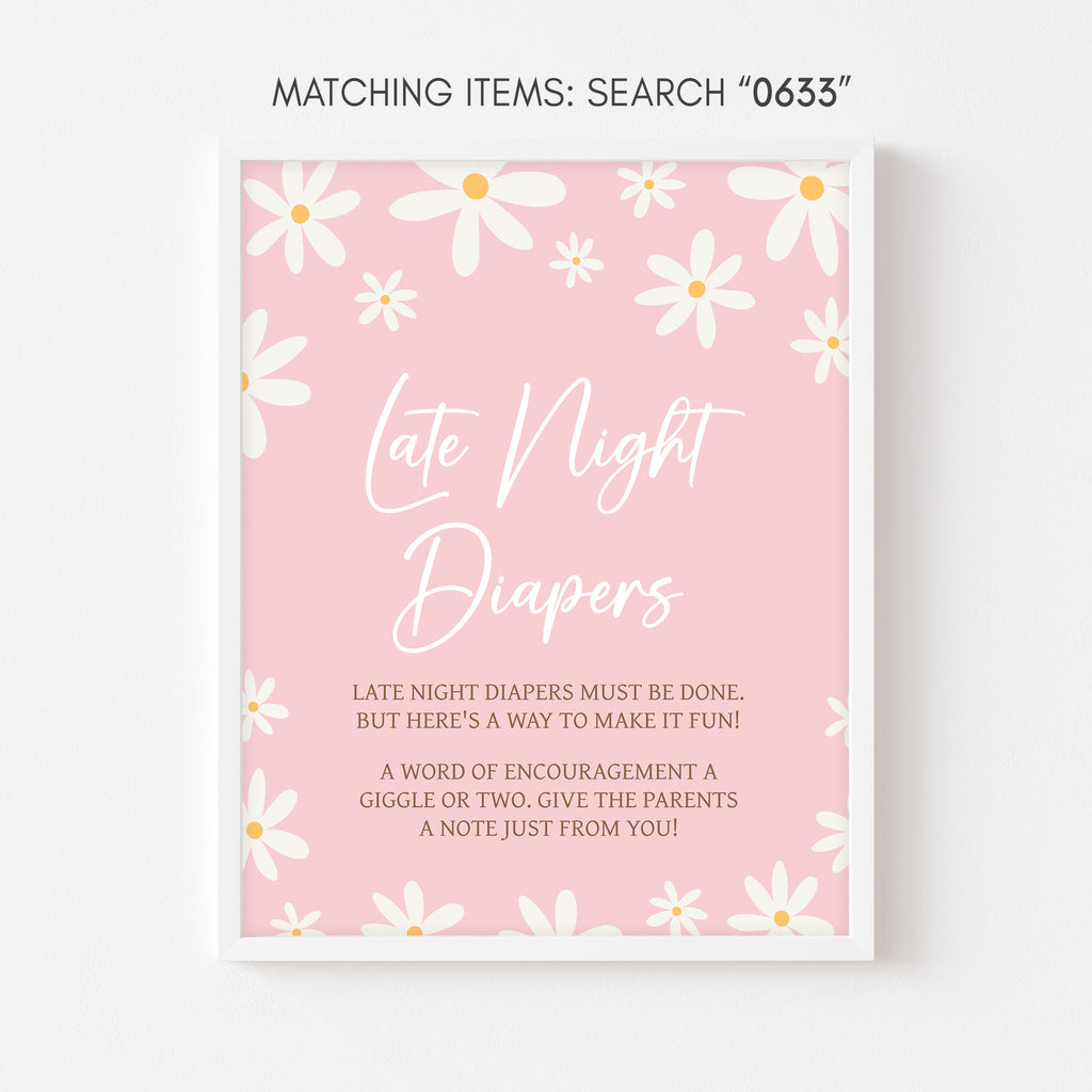 Daisy Baby Shower Late Night Diapers Sign