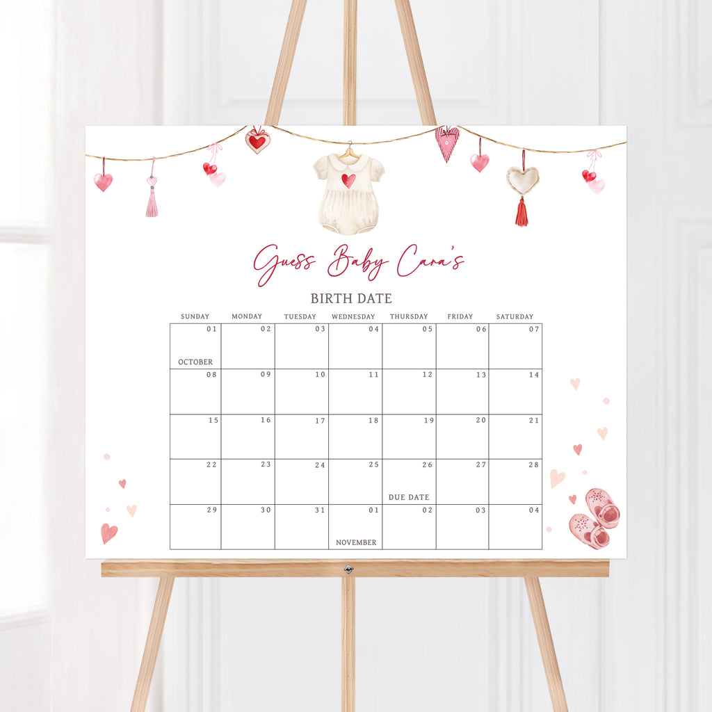 Little Sweetheart Baby Shower Due Date Calendar