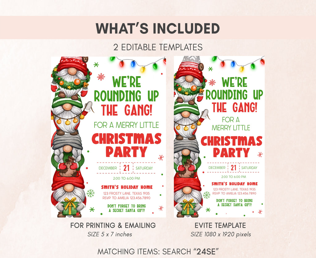Festive Secret Santa holiday party invitation with colorful lights