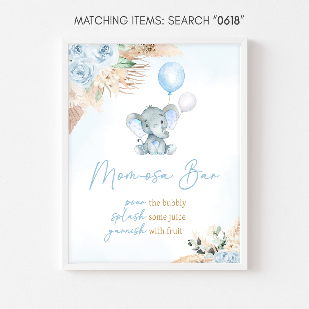 Blue Boho Elephant Baby Shower Mom Osa Bar Sign