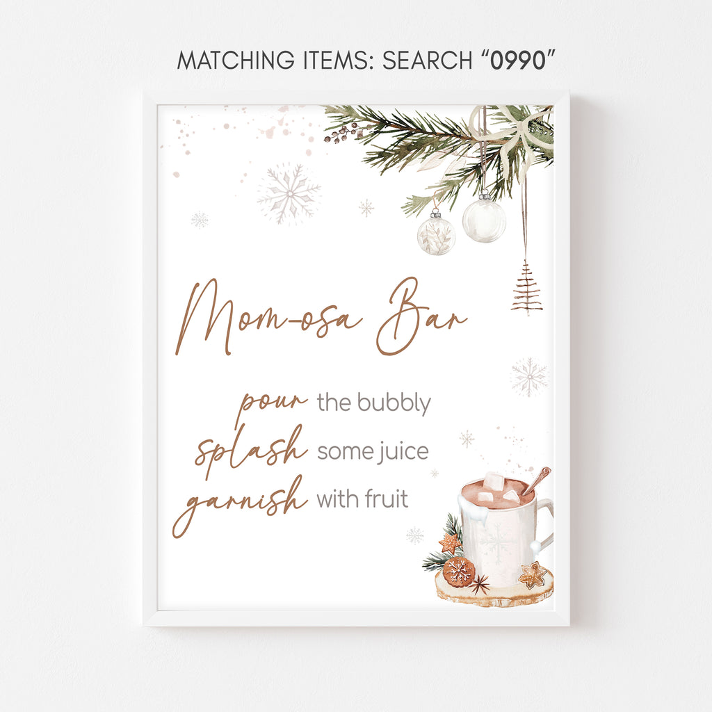 Holiday baby shower mom osa bar sign with winter greenery and Christmas theme
