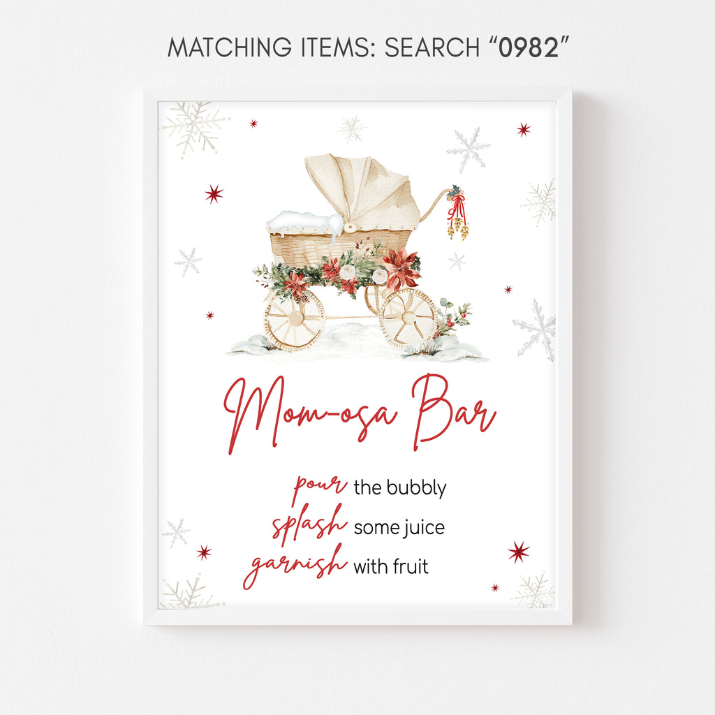 Holiday baby shower Mom Osa Bar sign, rustic Christmas printable festive neutral design