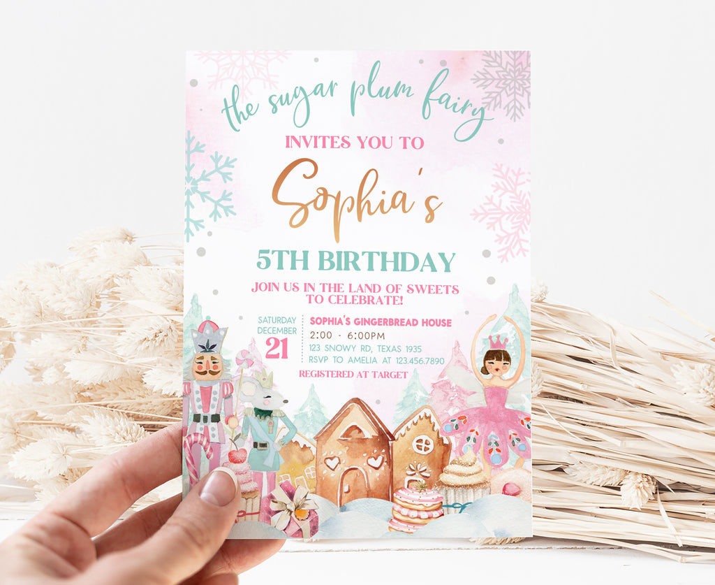 Personalized Nutcracker Christmas birthday invitation for girls