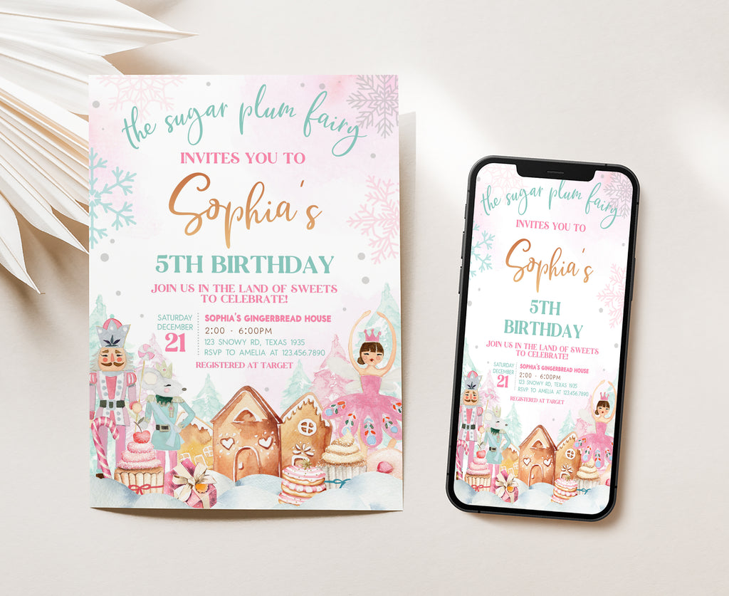 Cute gingerbread house holiday birthday invitation design