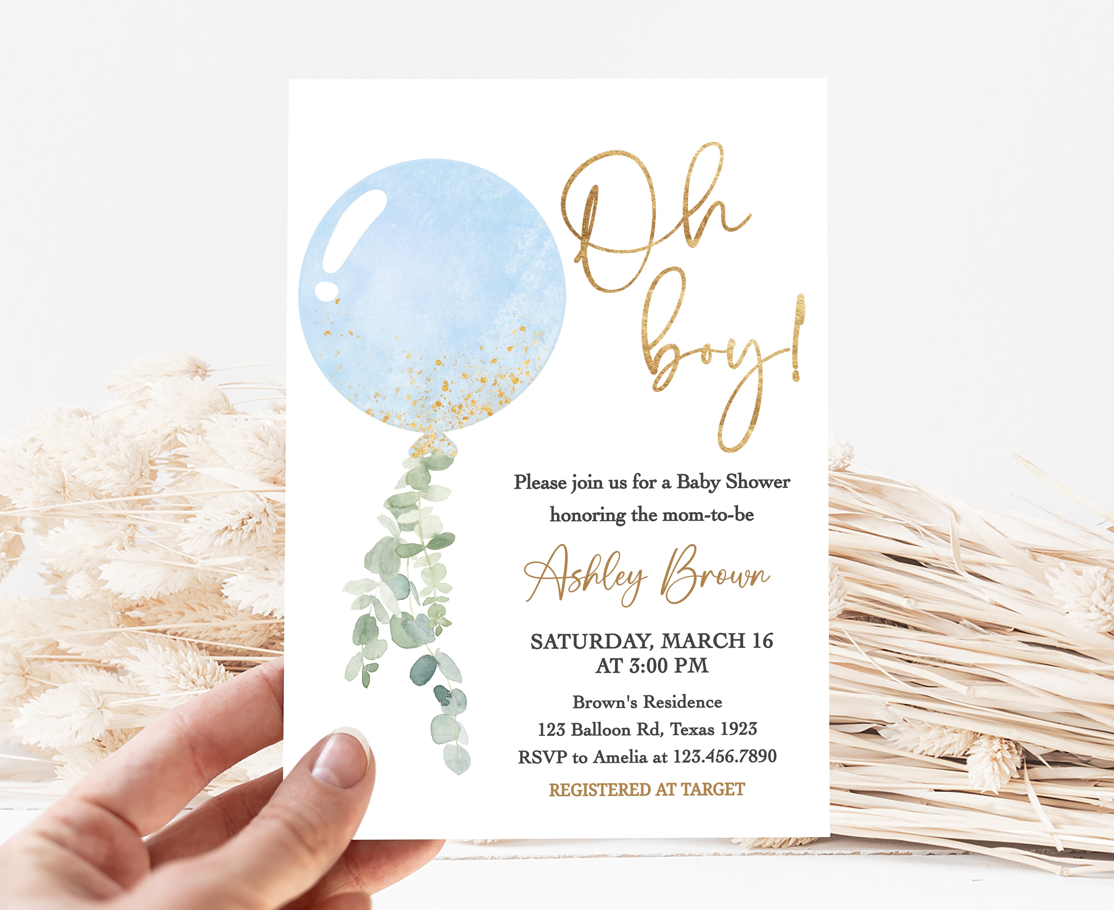 Editable Oh Boy Baby Shower Invitation