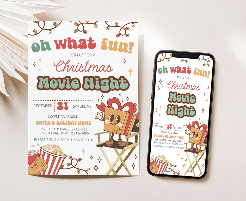 Whimsical cartoon Christmas party invitation for family gatherings