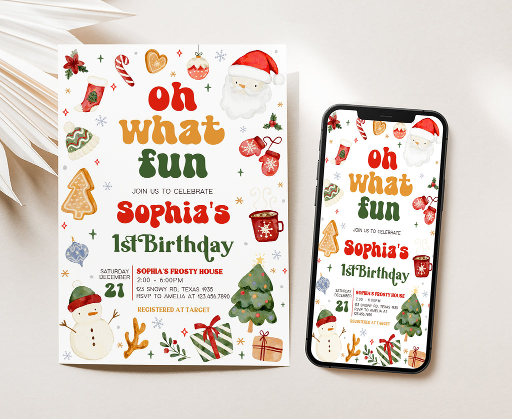 Printable Christmas birthday card for baby’s first birthday