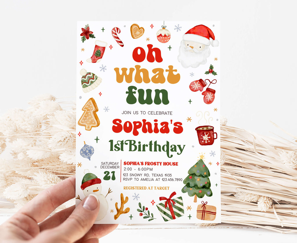 Personalized Christmas first birthday invitation for kids