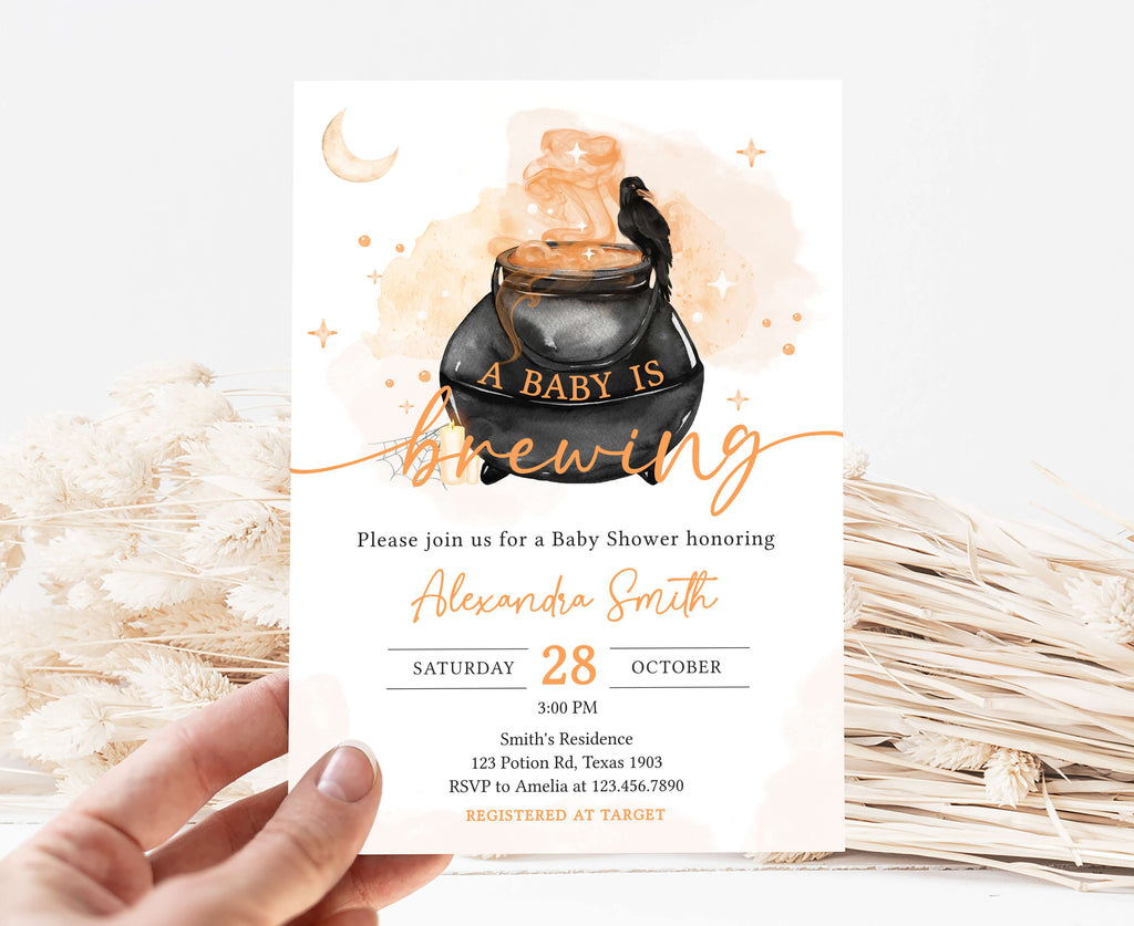 Editable Halloween baby shower invitation template