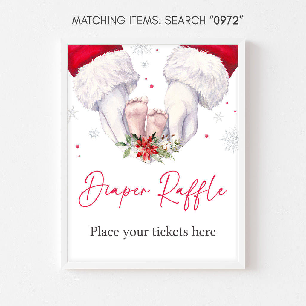 Christmas baby shower diaper raffle sign, festive holiday printable neutral baby shower decoration