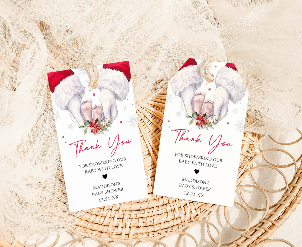 Festive Christmas baby shower favor tags, holiday printable gift labels, gender neutral party supplies