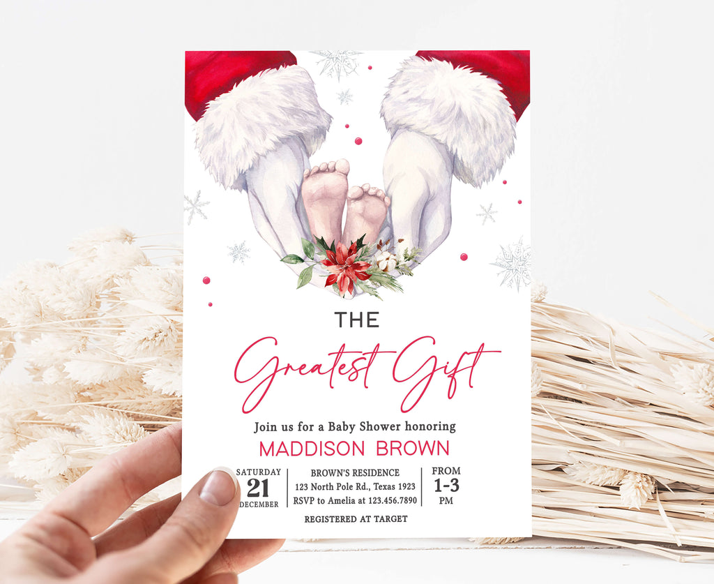 Printable Christmas baby shower invitation template, Editable holiday baby shower invitation card