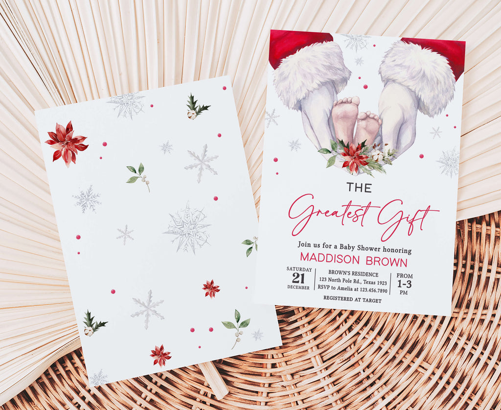 Christmas themed baby shower digital download, Festive holiday baby shower invitation printable