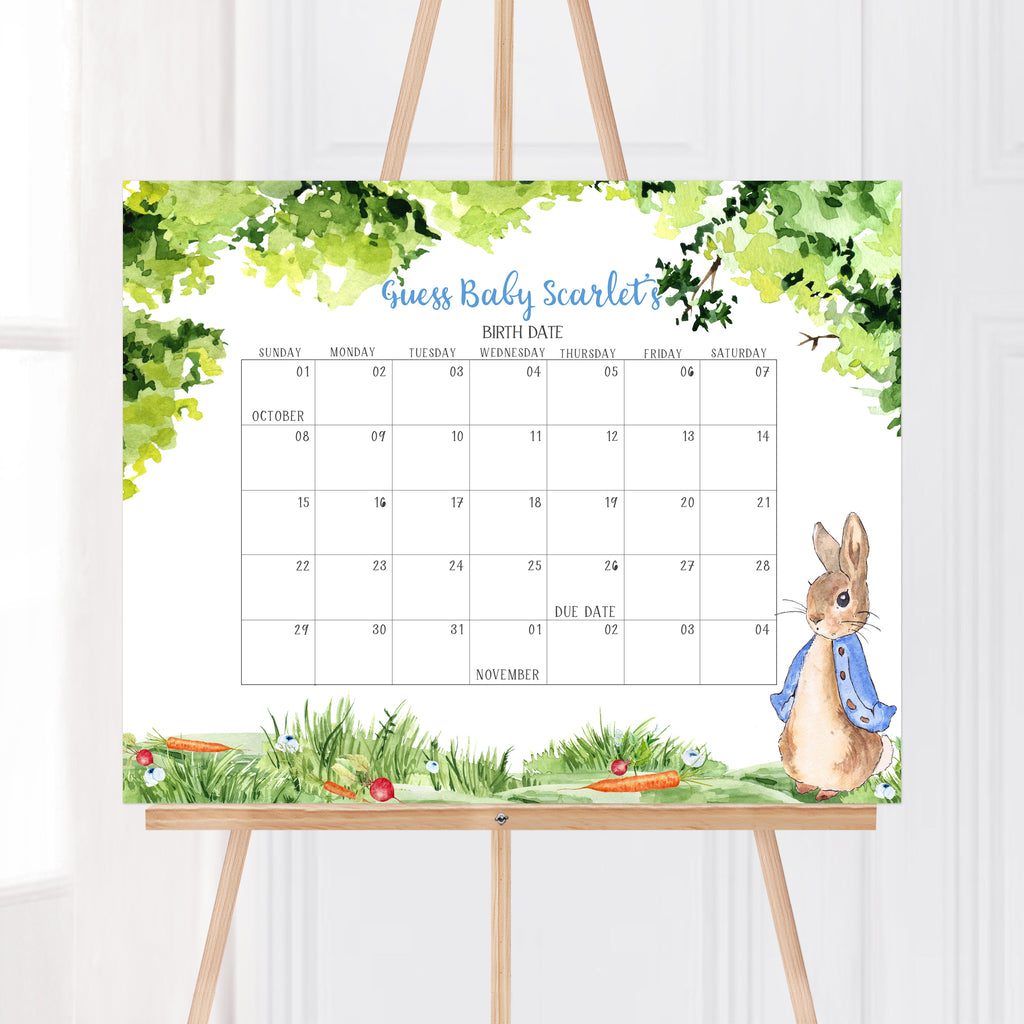 Peter Rabbit Baby Shower Due Date Calendar